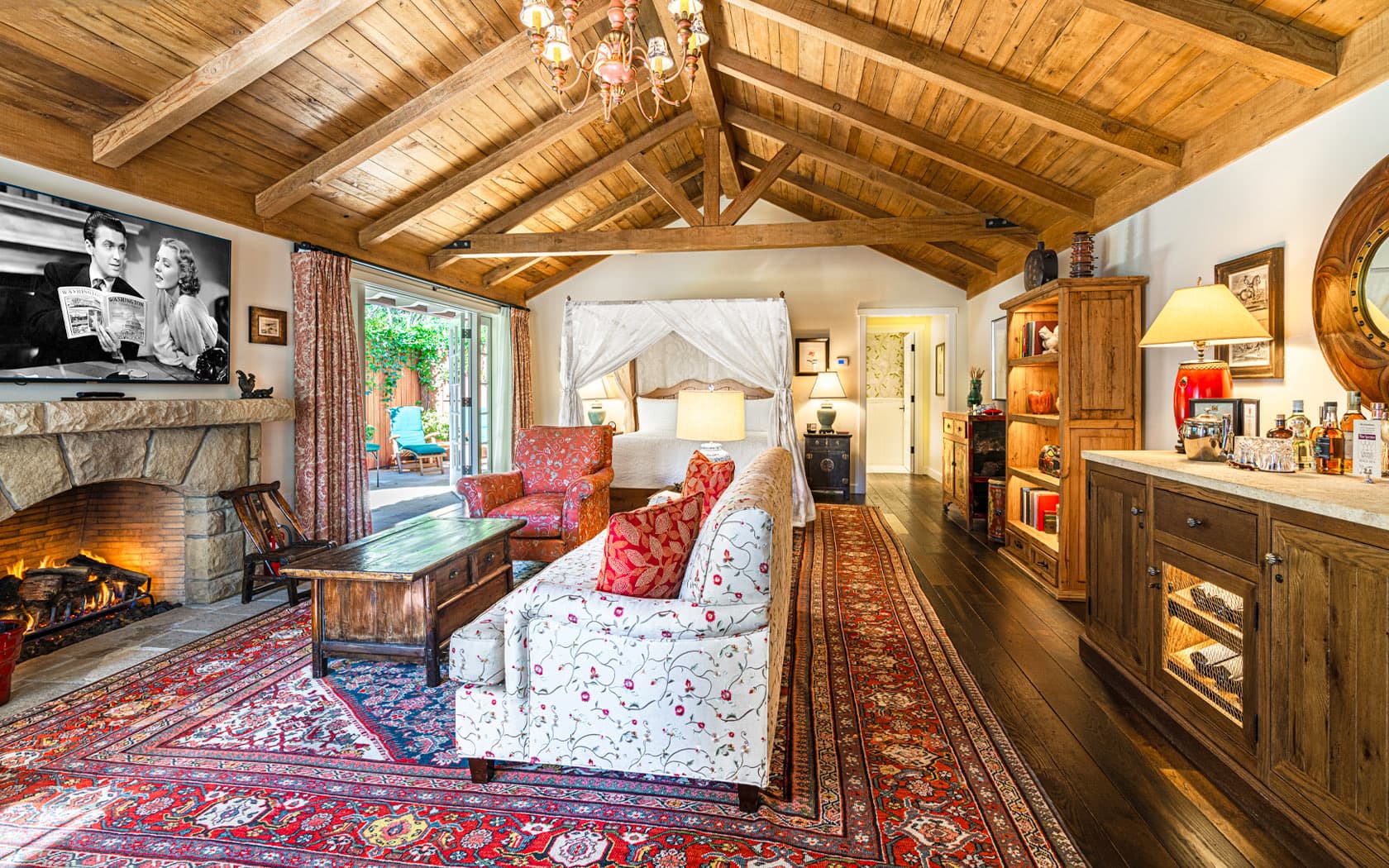 San Ysidro Ranch cottage with Aja Rugs Persian rug installation