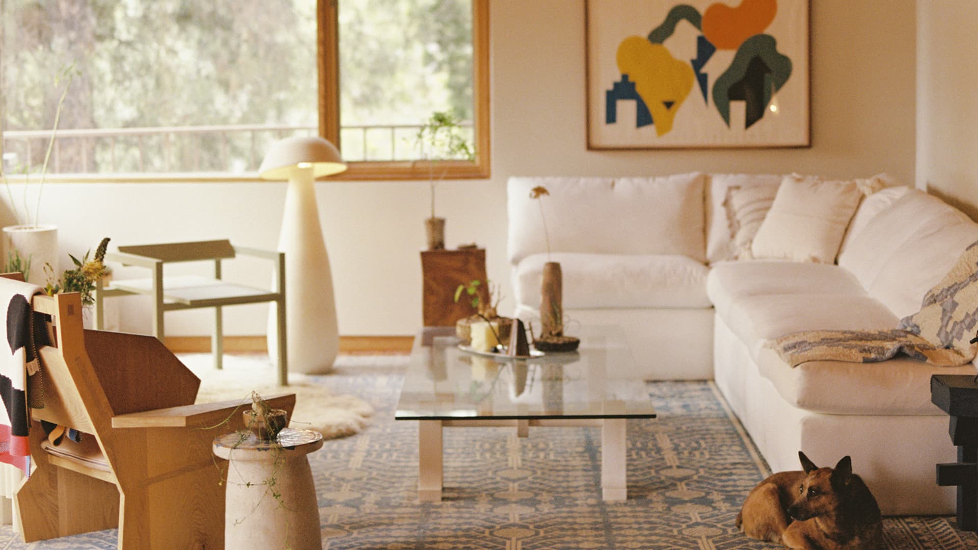 Warm living room with handcrafted Oriental rug